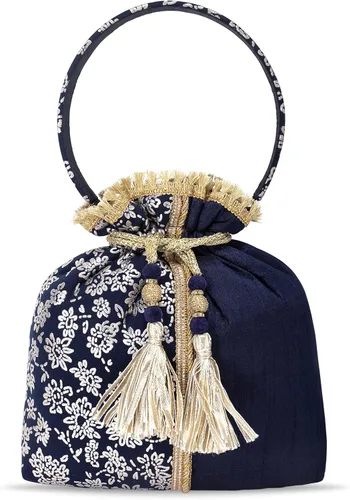 Vista 8 de Aheli Bolso de mano de seda bordada de diseño étnico para mujer (P24)