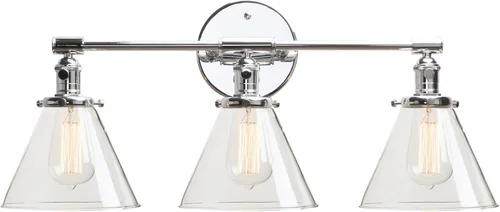 Vista 28 de PERMO Industrial Vintage Slope Pole Wall Mount Single Sconce with 6.7" Oval Dome Clear Glass Shade Antique Gold Wall Sconce Light Fixture