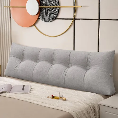 Vista 13 de Almohada para cabecero de cama enrollable, almohada de respaldo de cuña para sentarse en la cama con bolsillo lateral, almohada de lectura