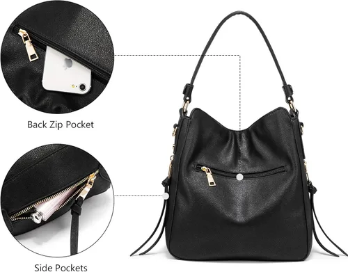 Vista 5 de Realer Bolsos Hobo para mujer, de piel sintética, bolso grande con borla