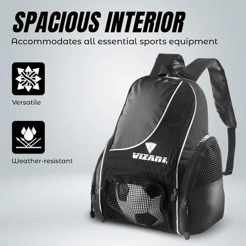 Vista 7 de Mochila de fútbol Solano de Vizari con compartimento para balón, bolsillo ventilado para balón y bolsillos de carga laterales de malla para adultos