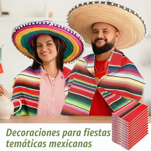 Vista 5 de Mixweer Camino de mesa de sarape mexicano de 24 piezas, colorido con flecos mexicanos de algodón, manta de serape a rayas para decoraciones