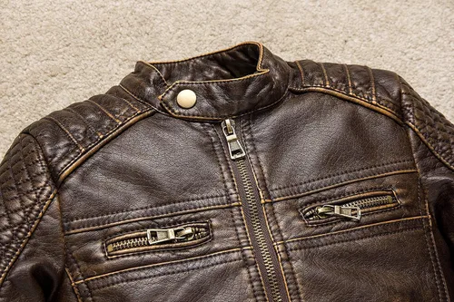 Vista 5 de BUDERMMY Chaqueta de motocicleta para niños, chaquetas de piel sintética para niños, abrigos para fiestas de disfraces impermeables