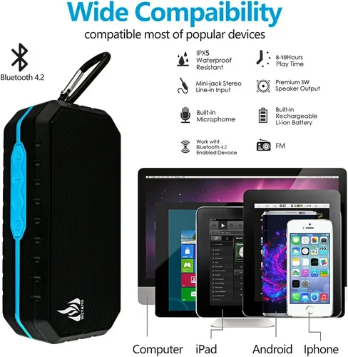 Vista 2 de WEYANG Altavoz Bluetooth portátil,Altavoz inalámbrico impermeable IP65,Altavoces Bluetooth al aire libre inalámbricos,Bluetooth 5.0,Construido