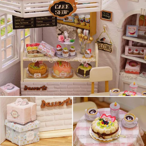 Vista 5 de Kit de casa de muñecas en miniatura con muebles, a escala 1:24, accesorios de casa de muñecas de madera, a prueba de polvo para niños, adolescentes