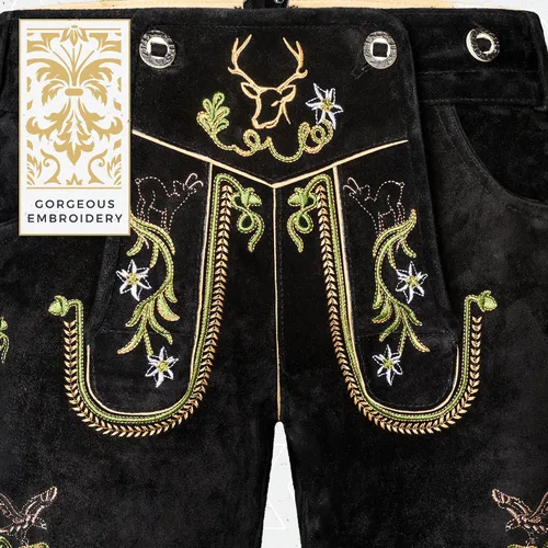 Vista 7 de BAVARIA TRACHTEN Lederhosen - Pantalones cortos para hombre, color negro real, Negro (Black Royal)