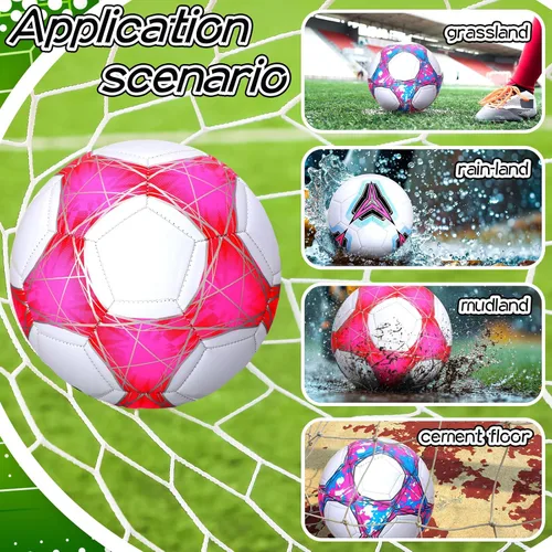 Vista 3 de 6 pelotas de fútbol rosadas tamaño 4 para adolescentes, pelotas de fútbol al aire libre para entrenamiento de equipo, fútbol para donaciones