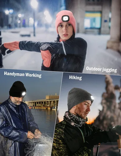 Vista 2 de MELASA Gorro unisex con luz, recargable por USB, manos libres, gorro LED, regalos de invierno para hombres