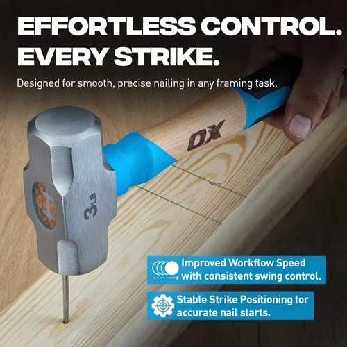Vista 9 de OX Tools Pro Series - Martillo para enmarcar California de 3 libras, martillo de garra recta de cara fresada con cabeza de acero forjado y mango