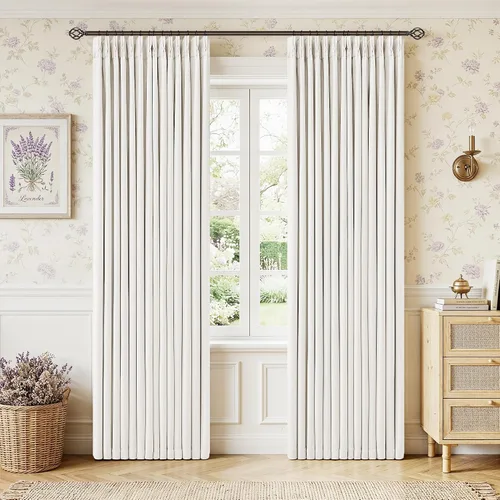Vista 91 de Juego de 2 paneles de cortinas plisadas negras de 80 pulgadas para sala de estar, cortinas plisadas de lino con forro de 80 pulgadas de largo, 100%