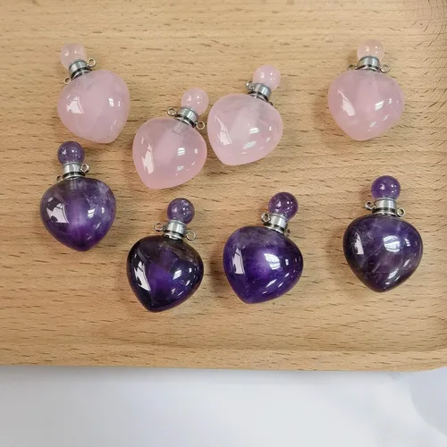Vista 36 de Perfume Bottle Necklace Heart Shape, Amethyst Necklace Healing Crystal for Women, Essential Oil Diffuser Bottle Necklace Jewelry for Liquid