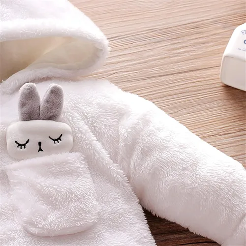 Vista 4 de Mameluco unisex de forro polar para bebé con capucha y pies para invierno para exteriores 0-18 meses