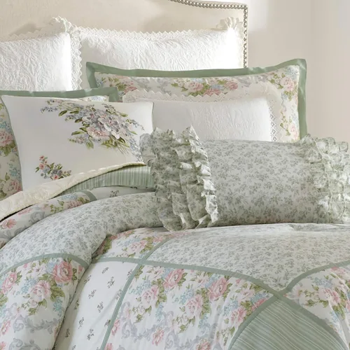 Vista 2 de Laura Ashley - Juego de edredón matrimonial, ropa de cama de algodón reversible con fundas a juego y falda de cama, elegante decoración del hogar