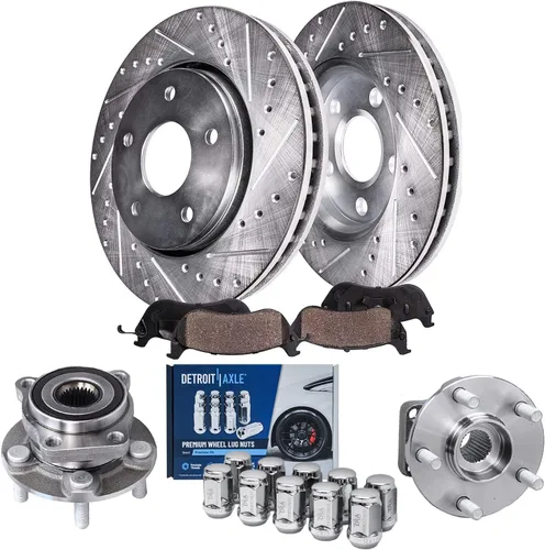 Vista 15 de Detroit Axle – Kit de frenos para VW Passat 15-21, rotores de freno de disco perforados y ranurados de 12.28 pulgadas delanteras y 10.70 pulgadas
