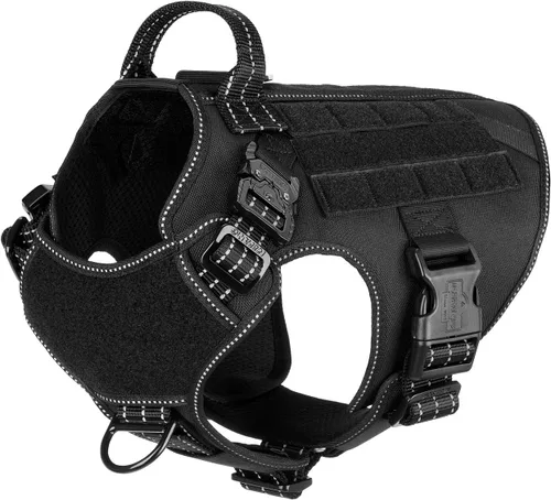 Vista 10 de ICEFANG - Arnés táctico para perros, talla S, con 2 hebillas de metal, chaleco para transportar carga, ligero y modular (MOLLE) con mango, clip