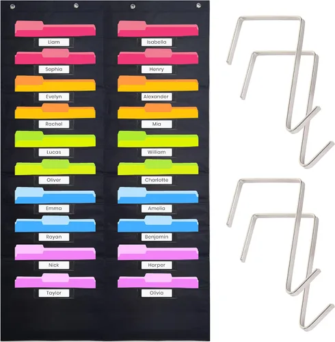 Vista 7 de Hippo Creation - Tabla con compartimentos negra, arcoiris de 10 compartimentos, 3 colgadores incluidos, organizador de pared colgante para carpetas
