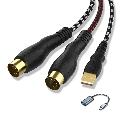 Vista 7 de Cable MIDI, cable de interfaz MIDI a tipo C de 4.5 pies, interfaz MIDI de entrada/salida a adaptador de cable tipo C con indicador para teclado