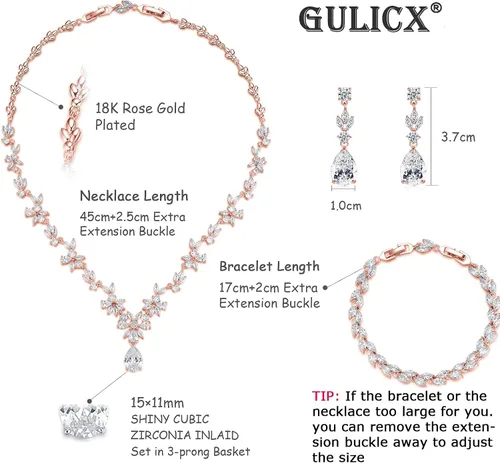 Vista 2 de Joyería de boda para novia, collar de novia de plata con circonita cúbica transparente, juego de joyas de novia para boda, fiesta de boda