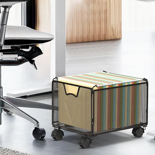 Vista 2 de Simple Houseware - Organizador apilable de malla para colgar archivos con ruedas, color negro