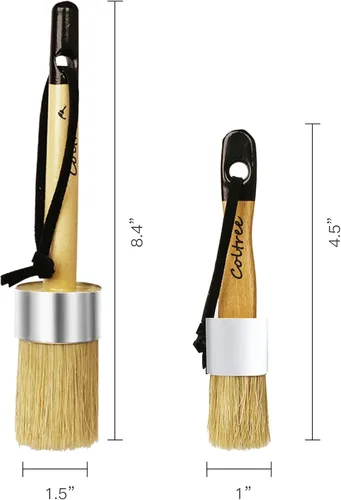 Vista 4 de Pinceles de pintura de tiza para muebles, 2 piezas de cerdas de pelo de jabalí redondas/planas para pintura de cera, adecuados para pintura de tiza