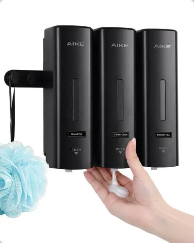 Vista 12 de AIKE EasyPush - Dispensador de jabón líquido para montaje en pared, 11.8 Negro
