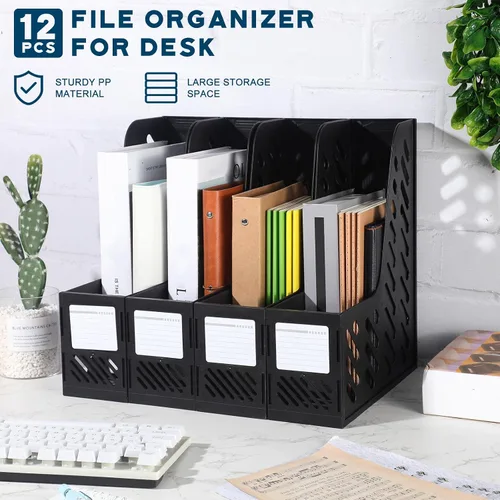 Vista 4 de Glenmal Paquete de 12 organizadores de revistas, organizador para escritorio, soporte vertical de plástico para archivos, revistas, accesorios