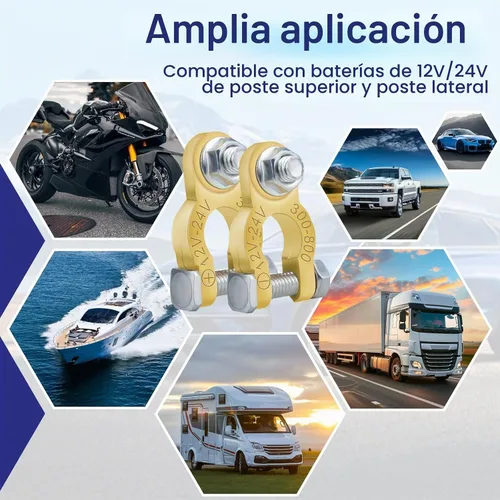 Vista 7 de BFXM Conectores de terminal de batería 1 par, terminales de poste de batería de latón, adaptador de terminal de batería con almohadilla