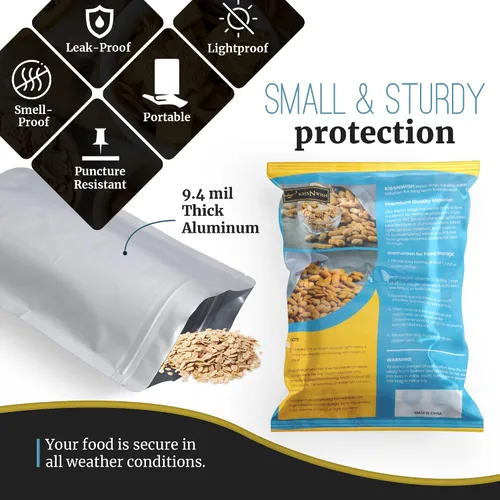Vista 4 de 50 bolsas de Mylar para almacenamiento de alimentos, bolsas de Mylar de 0.5 y 1 galón con absorbentes de oxígeno de 400 cc - 9.4 mil extra gruesas