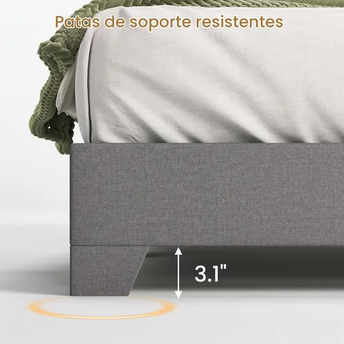 Vista 5 de SHA CERLIN - Base de cama tapizada tamaño King en color gris claro con cabecero ajustable, soporte de listones de madera, no necesita somier, fácil