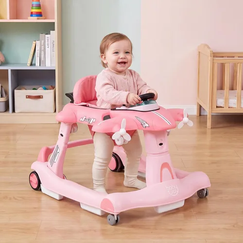 Vista 9 de BABY JOY Andador de bebé 6 en 1 con ruedas, caminador de actividad plegable Rosa