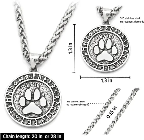 Vista 5 de Bavipower Viking Valknut Bear Paw Vegvisir Rune Tree Of Life Sun Wheel Brújula Collar de acero inoxidable para hombres y mujeres