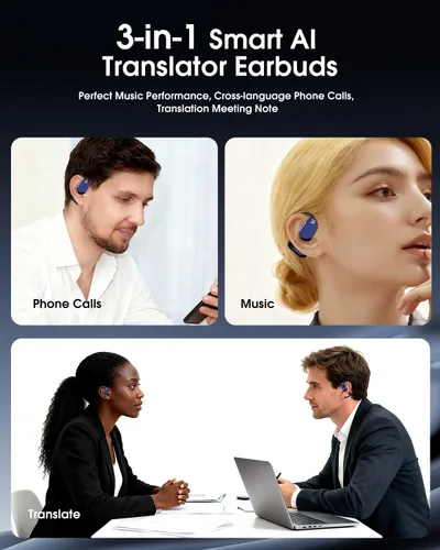 Vista 6 de AI Translator - Auriculares inalámbricos Bluetooth - Traducción de 164 idiomas sin necesidad de suscripción, llamadas de audio y video, intérprete