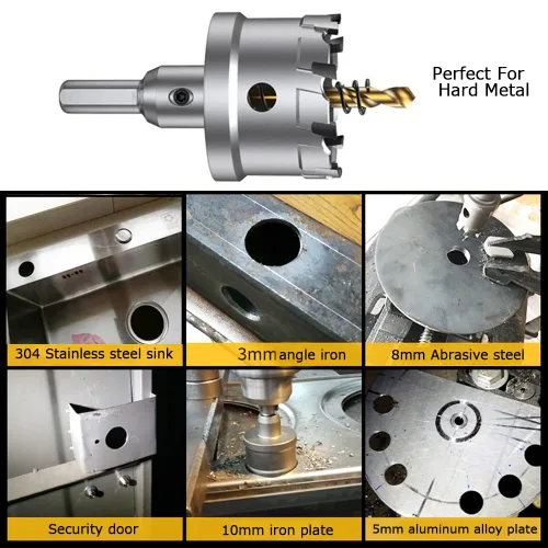 Vista 7 de ASNOMY Broca de sierra perforadora con punta de carburo de tungsteno para metal duro, cortador de sierra de agujero T.C.T de 1/2 pulgada con 2