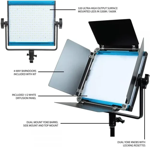 Vista 5 de Dracast X Series Bicolor LED500 Kit – 2 unidades incluye luces de panel, soportes, puertas de granero, estuche de viaje Control de aplicación
