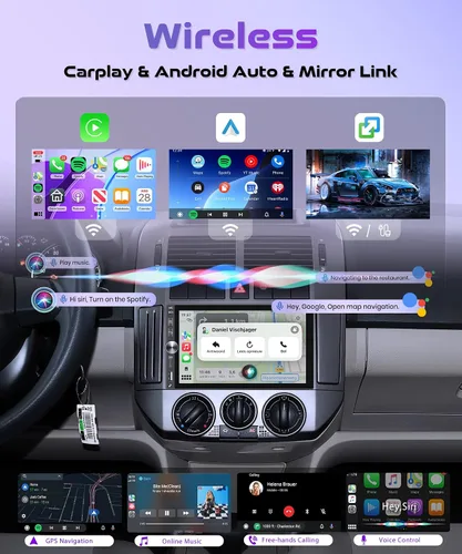Vista 2 de Rimoody 4G+128G Estéreo de Coche Doble DIN inalámbrico CarPlay Android Auto, Android Car Radio 7 '' en la célula pantalla táctil/GPS/Bluetooth