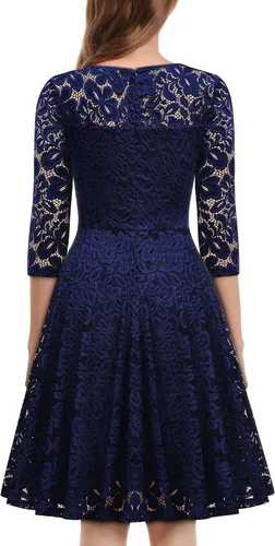 Vista 2 de MISSMAY Vestido de fiesta de dama de honor con mangas 34 y encaje floral vintage para mujer