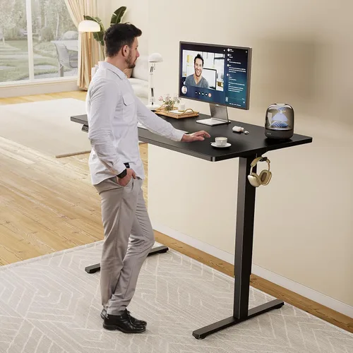 Vista 8 de Smug Escritorio de pie de altura ajustable de 40 pulgadas, mesa de computadora eléctrica para sentarse, de pie, mesa de computadora ergonómica