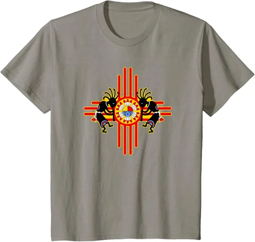 Vista 25 de Native American Kokopelli Kachina Zia Symbol 2 - Camiseta divertida para fanáticos, Negro