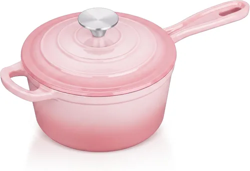 Vista 8 de E-far Sartén de hierro fundido esmaltado con tapa, cacerola de horno holandés de 1 cuarto de galón, mini olla para cocinar, hervir, saludable