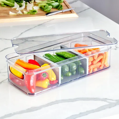 Vista 7 de Recipiente grande de plástico para nevera y despensa de iDesign con asas, caja modular apilable de almacenamiento de alimentos para el congelador