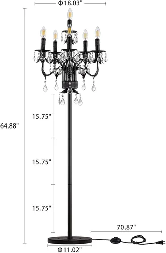 Vista 3 de Wellmet Lámpara de pie negra para esquina de sala de estar, lámpara de pie de granja con 6 luces, lámpara de pie alta de cristal con interruptor