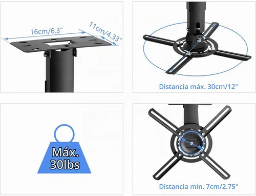 Vista 5 de suptek Soporte de montaje en techo para proyector se adapta a techo plano o inclinado, altura ajustable con longitud extensible de 30.7-49.21 Negro