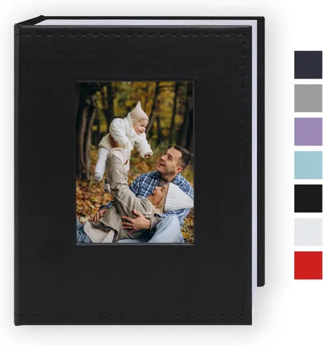 Vista 16 de Álbum de fotos pequeño de 4 x 6 pulgadas, 100 bolsillos con espacio de escritura, cubierta de cuero, libro de fotos con capacidad para fotos de 4 x