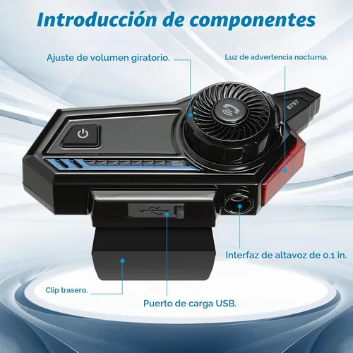 Vista 5 de Auriculares Bluetooth para casco de motocicleta, BT5.3 EDR, luz trasera, 3