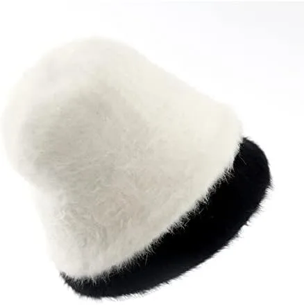 Vista 6 de Sombrero de pescador de felpa para mujer, sombrero de hada, suave y cálido, para adultos, estética, de punto, sombrero de pescador