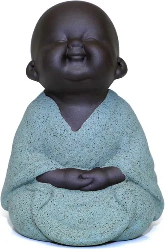 Vista 2 de Kingzhuo Juego de 2 figuras de cerámica pequeña y linda estatua de Buda monje creativas manualidades de bebé, adornos de muñecas, regalo, clásico