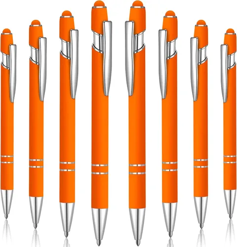 Vista 9 de 8 Pieces Ballpoint Pen with Stylus Tip Black Ink 2 in 1 Stylus Metal 1.0 mm Medium Point Smooth Pen Rainbow Colorful Rubberized Ballpoint for Touch