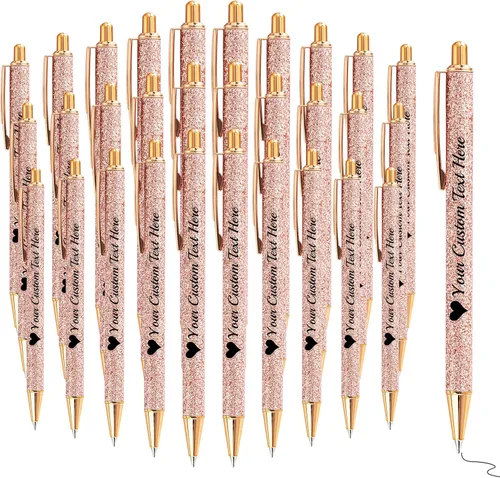 Vista 16 de Bolígrafos con purpurina personalizados con nombre, bolígrafos bonitos y bonitos personalizados, bolígrafos retráctiles de tinta negra, suministros