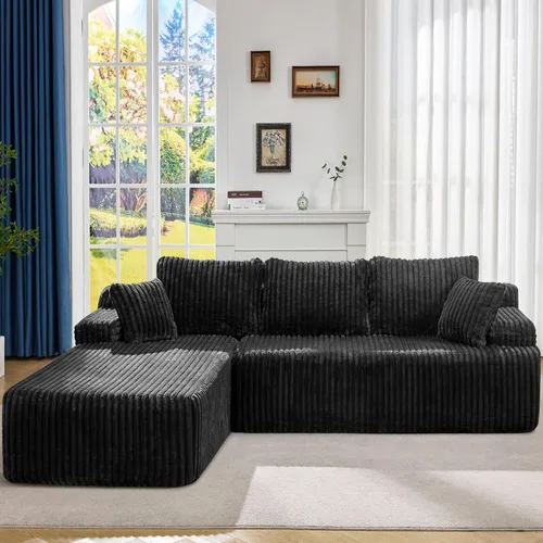 Vista 86 de Hobestluk - Sofá modular sin hueso, sofá seccional en forma de L 96" Right Facing Chaise Black,Memory Foam,Removable Cover,Non-slip Bottom,No