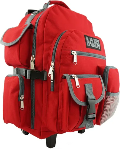 Vista 2 de K-Cliffs Mochila con ruedas mochila escolar con ruedas mochila con múltiples bolsillos color rojo